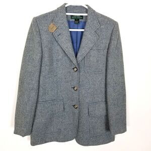 Lauren Ralph Lauren Equestrian Herringbone Horse Lambs Wool  Blazer Sz 8 Jacket